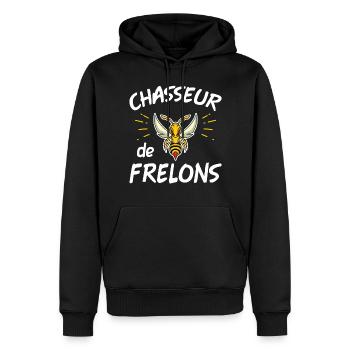 Chasseur de frelon. Humour frelon asiatique. Drôle - Sweat à capuche Premium bio Homme - noir - Devant - Nico (187cm)