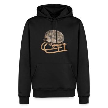 cooler Igel beim Schlittenfahren | Winter Geschenk - Männer Premium Bio Hoodie - Schwarz - Vorne - Nico (187cm)
