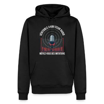 Véritable animateur radio, idée cadeau radios - Sweat à capuche Premium bio Homme - noir - Devant - Nico (187cm)
