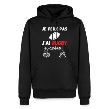 Je peux pas j'ai rugby et apéro /sport / humour - Sweat à capuche Premium bio Homme - noir - Devant - Nico (187cm)