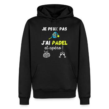 Je peux pas j'ai padel et apéro / humour / sport - Sweat à capuche Premium bio Homme - noir - Devant - Nico (187cm)