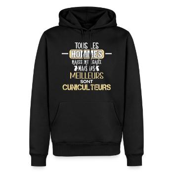 Cuniculteurs humour métier, élevage de lapin - Sweat à capuche Premium bio Homme - noir - Devant - Nico (187cm)