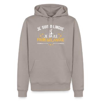Humor film, cinema, I am bilingual, magician - Men’s Premium Organic Hoodie - taupe - Front - Nico (187cm)