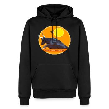 Stier von Der Camargue springt über die Barriere - Männer Premium Bio Hoodie - Schwarz - Vorne - Nico (187cm)