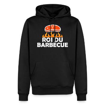 Roi - Grillade - Barbecue - Cadeau - Drôle - Sweat à capuche Premium bio Homme - noir - Devant - Nico (187cm)