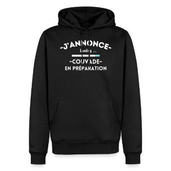 Futur papa humour cadeau, Couvade loading - Sweat à capuche Premium bio Homme - noir - Devant - Nico (187cm)