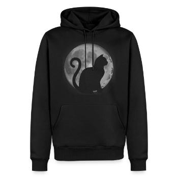 mignon chat silhouette lune animal - Sweat à capuche Premium bio Homme - noir - Devant - Nico (187cm)