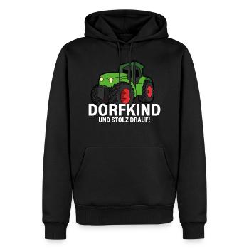 Dorfkind und Stolz drauf Traktor Spruch - Männer Premium Bio Hoodie - Schwarz - Vorne - Nico (187cm)
