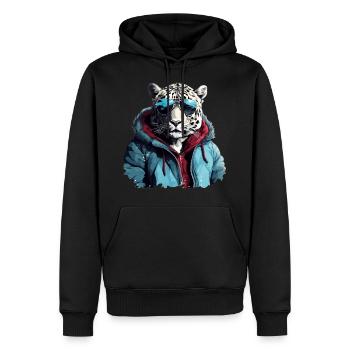 Léopard des neiges Street Style | Amoureux des léopards - Sweat à capuche Premium bio Homme - noir - Devant - Nico (187cm)