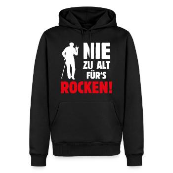 Nie zu alt für's ROCKEN! Alt-Rocker, Rock 'n' Roll - Männer Premium Bio Hoodie - Schwarz - Vorne - Nico (187cm)