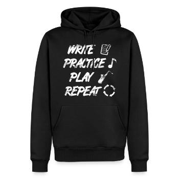 Citation de saxophone de motivation - Sweat à capuche Premium bio Homme - noir - Devant - Nico (187cm)