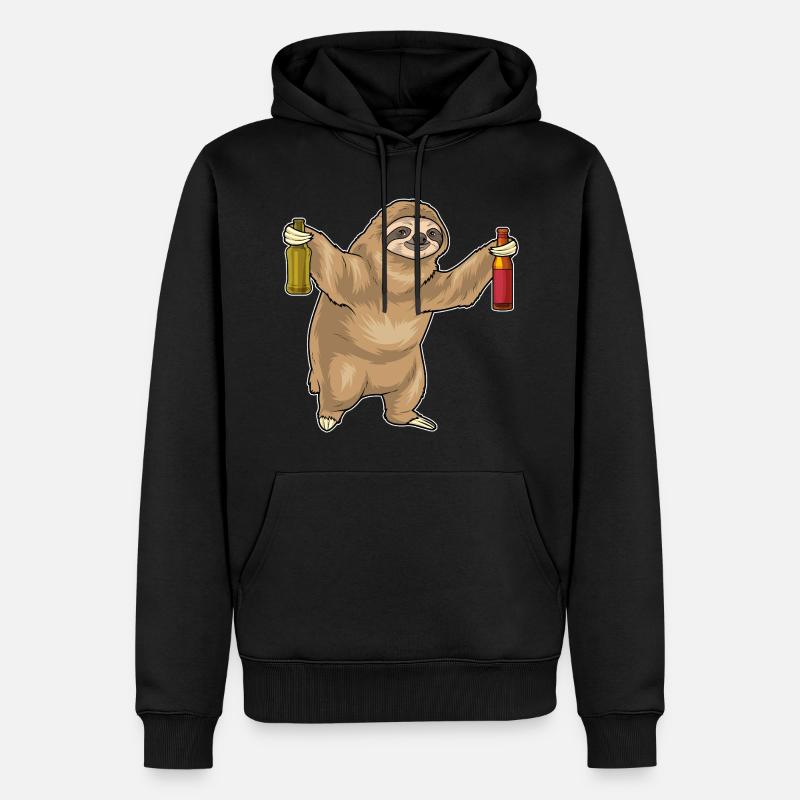 Faultier Flasche Bier - Männer Premium Bio Hoodie - Schwarz