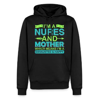 Infirmière et mère – Chemise épuisée mais heureuse - Sweat à capuche Premium bio Homme - noir - Devant - Nico (187cm)