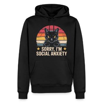 Anxiété sociale du chat noir rétro - Sweat à capuche Premium bio Homme - noir - Devant - Nico (187cm)