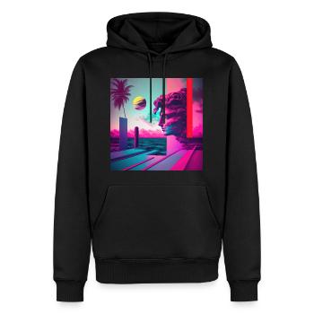 Eine Vaporwave Erkundung von Nostalgie & Ästhetik - Männer Premium Bio Hoodie - Schwarz - Vorne - Nico (187cm)