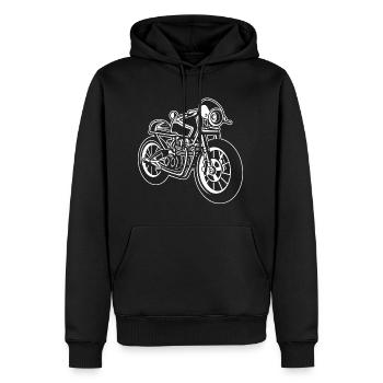 Cafe Racer Motorrad 01_weiß - Männer Premium Bio Hoodie - Schwarz - Vorne - Nico (187cm)