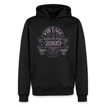 Millésime 2005 Anniversaire Dictons - Sweat à capuche Premium bio Homme - noir - Devant - Nico (187cm)