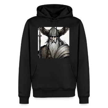 Stolzer Wikinger Odin mit Raben Helm - Männer Premium Bio Hoodie - Schwarz - Vorne - Nico (187cm)