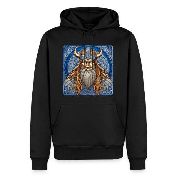 Stolzer Wikinger mit Hörner Helm - Männer Premium Bio Hoodie - Schwarz - Vorne - Nico (187cm)