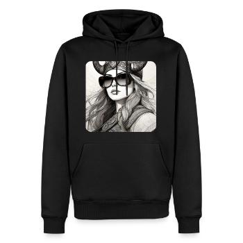Moderne Stolze Wikingerin mit Sonnenbrille - Männer Premium Bio Hoodie - Schwarz - Vorne - Nico (187cm)