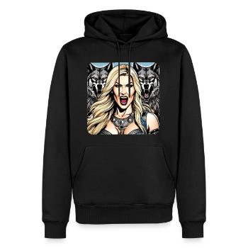 Wikinger Schildmaid mit Wölfe - Männer Premium Bio Hoodie - Schwarz - Vorne - Nico (187cm)