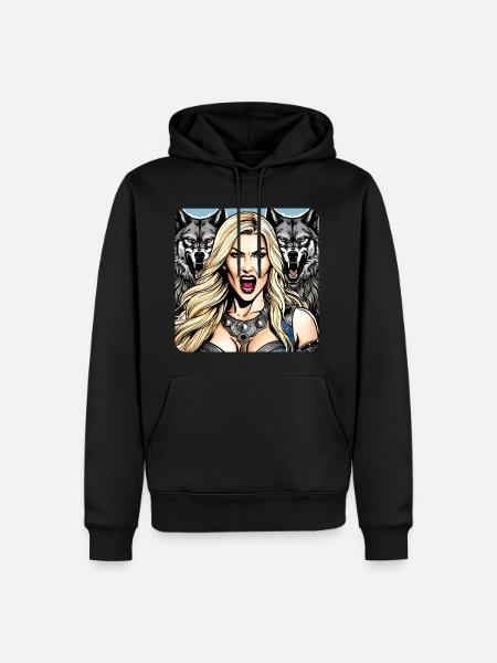 Viking Shield Maiden with Wolves - Men’s Premium Organic Hoodie - black