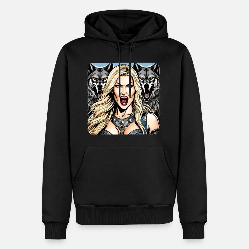 Wikinger Schildmaid mit Wölfe - Männer Premium Bio Hoodie - Schwarz