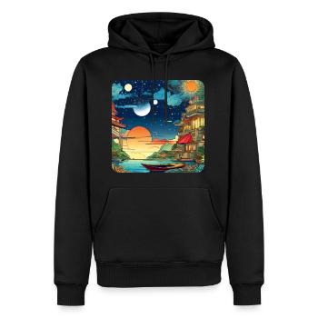 Motif coloré Paysage asiatique - Sweat à capuche Premium bio Homme - noir - Devant - Nico (187cm)