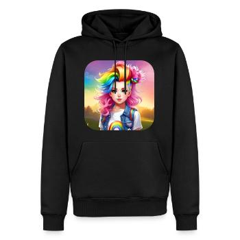 Niedliches Girl mit Regenbogenhaaren - Männer Premium Bio Hoodie - Schwarz - Vorne - Nico (187cm)