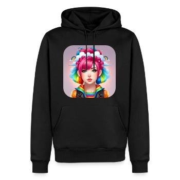 Niedliches Girl mit Regenbogenhaaren - Männer Premium Bio Hoodie - Schwarz - Vorne - Nico (187cm)