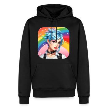 Niedliches Girl mit Regenbogenhaaren - Männer Premium Bio Hoodie - Schwarz - Vorne - Nico (187cm)