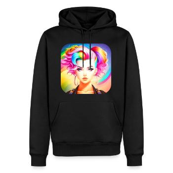 Niedliches Girl mit Regenbogenhaaren - Männer Premium Bio Hoodie - Schwarz - Vorne - Nico (187cm)