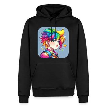 Freches Girl mit Regenbogenhaaren - Männer Premium Bio Hoodie - Schwarz - Vorne - Nico (187cm)