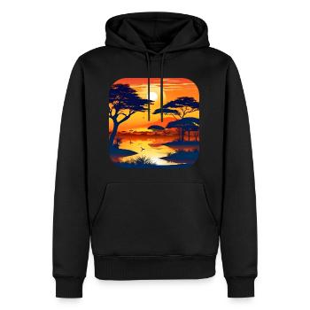 Coucher de soleil en Afrique avec des palmiers - Sweat à capuche Premium bio Homme - noir - Devant - Nico (187cm)