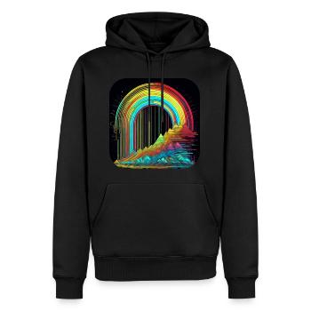 Psychedelic Motif Mountains with Rainbow - Men’s Premium Organic Hoodie - black - Front - Nico (187cm)