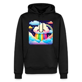 Nuage mignon faisant pleuvoir des couleurs de l’arc-en-ciel - Sweat à capuche Premium bio Homme - noir - Devant - Nico (187cm)