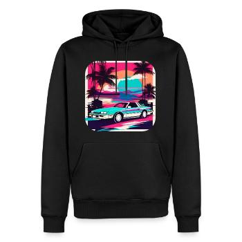 Cooles Auto mit Palmen im Sonnenuntergang III - Männer Premium Bio Hoodie - Schwarz - Vorne - Nico (187cm)