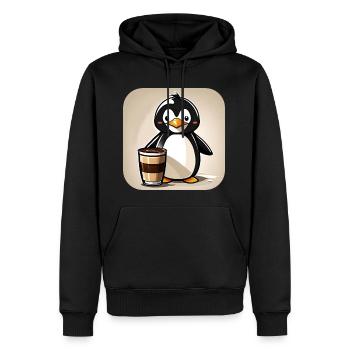 Niedlicher Pinguin mit Kaffee I - Männer Premium Bio Hoodie - Schwarz - Vorne - Nico (187cm)