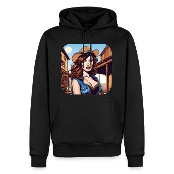 Fille de l’Ouest cool - Sweat à capuche Premium bio Homme - noir - Devant - Nico (187cm)