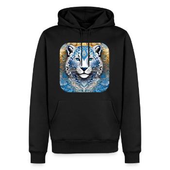 Motif mystique Mystérieux léopard des neiges - Sweat à capuche Premium bio Homme - noir - Devant - Nico (187cm)