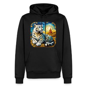 Motif mystique Mystérieux léopard des neiges - Sweat à capuche Premium bio Homme - noir - Devant - Nico (187cm)