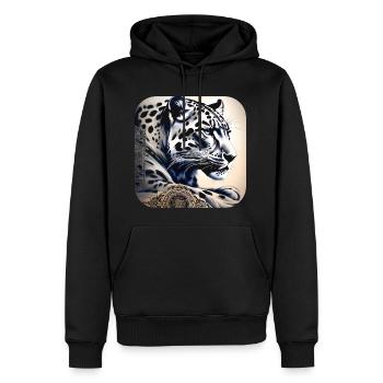 Motif mystique Mystérieux léopard des neiges - Sweat à capuche Premium bio Homme - noir - Devant - Nico (187cm)