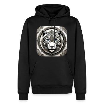 Motif mystique Mystérieux léopard des neiges - Sweat à capuche Premium bio Homme - noir - Devant - Nico (187cm)