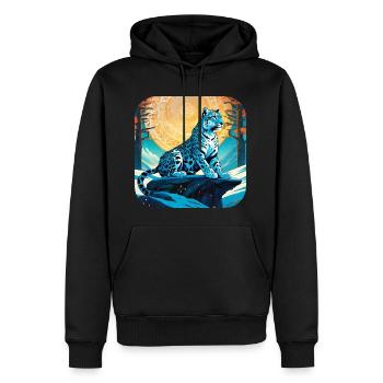 Motif mystique Mystérieux léopard des neiges - Sweat à capuche Premium bio Homme - noir - Devant - Nico (187cm)