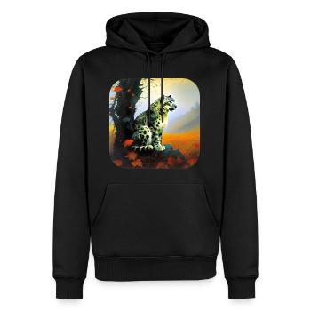 Motif mystique Mystérieux léopard des neiges - Sweat à capuche Premium bio Homme - noir - Devant - Nico (187cm)