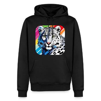 Motif mystique Mystérieux léopard des neiges - Sweat à capuche Premium bio Homme - noir - Devant - Nico (187cm)