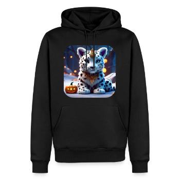 Léopard des neiges mignon - Sweat à capuche Premium bio Homme - noir - Devant - Nico (187cm)