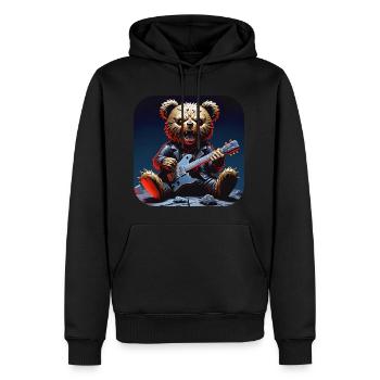 Heavy Metal Teddy Bär mit E-Gitarre - Männer Premium Bio Hoodie - Schwarz - Vorne - Nico (187cm)