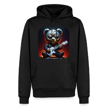 Heavy Metal Teddy Bär mit E-Gitarre - Männer Premium Bio Hoodie - Schwarz - Vorne - Nico (187cm)