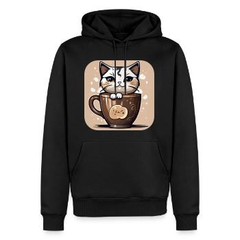 Niedliche Kaffee Katze - Männer Premium Bio Hoodie - Schwarz - Vorne - Nico (187cm)